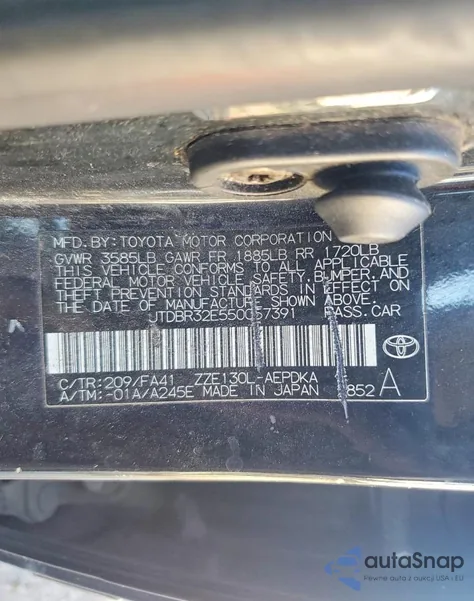 2005 Toyota Corolla Ce z USA, uszkodzony, nr VIN JTDBR32E550057391